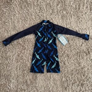 Sun Protection Zone Blue Shark One Piece Long Sleeve Rashguard